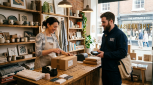 Business owner packing parcel