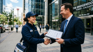 Delivery driver handing document